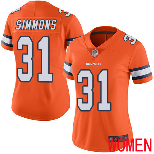 Women Denver Broncos #31 Justin Simmons Limited Orange Rush Vapor Untouchable Football NFL Jersey